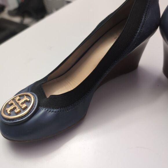 Tory Burch Caroline Navy Blue Ballet Pump Wedges Women's Size 5M Multi Color - Picture 4 of 8